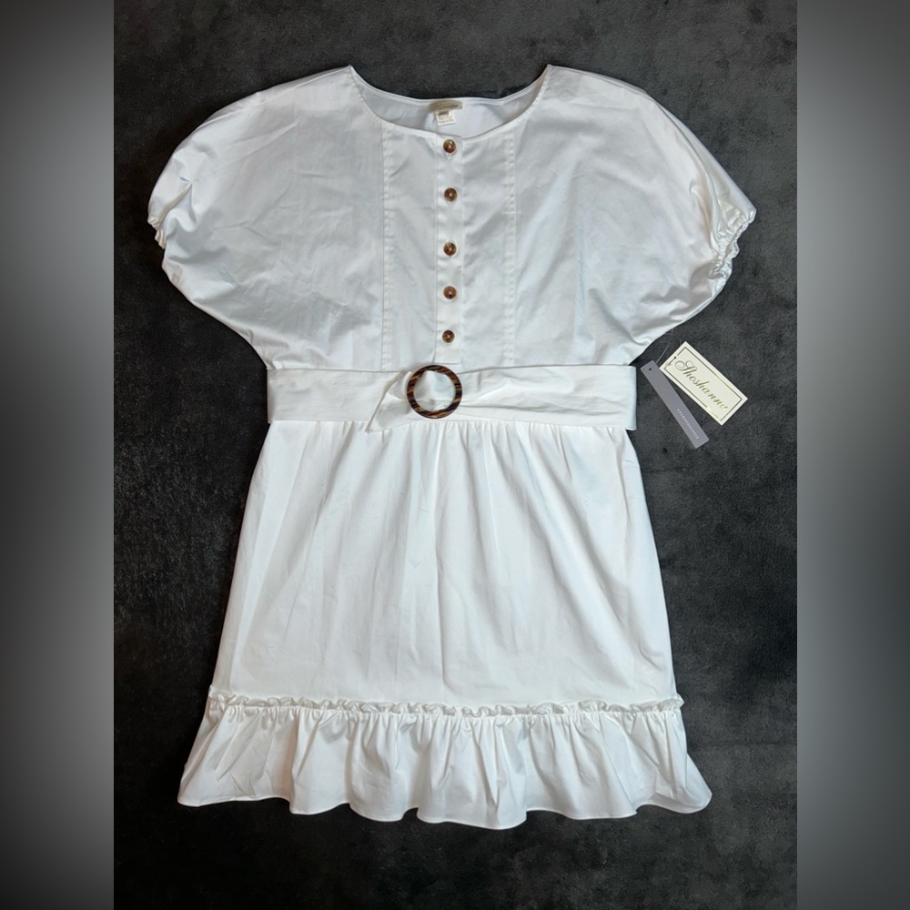 NWT Anthropologie Shoshanna Size 2 White Puff Sleeve Belted Mini Dress